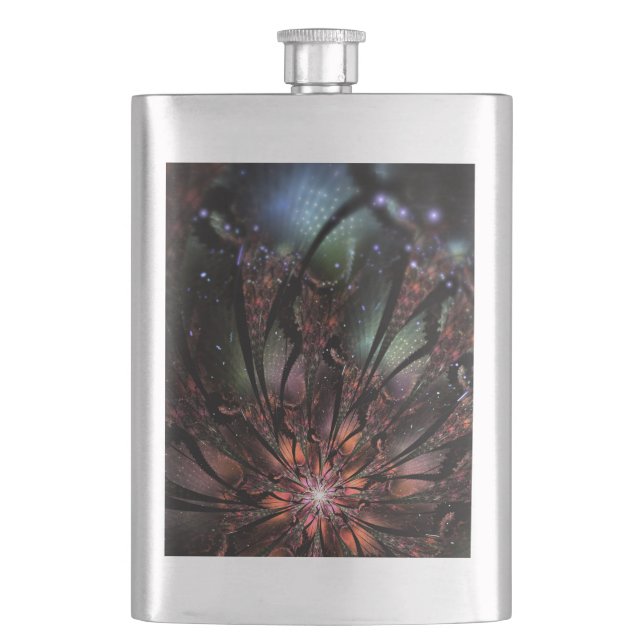 Soft and tenderness fractal fantasy flower   hip flask (Front)