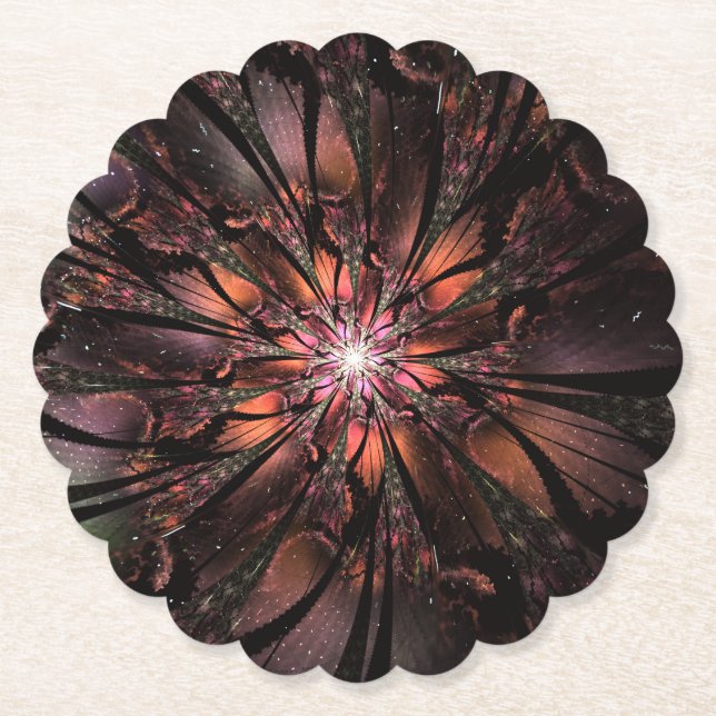 Soft and tenderness fractal fantasy flower paper coaster (Front)