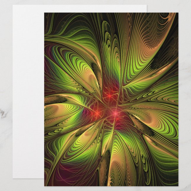 Soft and tenderness fractal fantasy flowers custom letterhead (Front/Back)