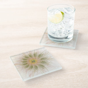 Soft and tenderness fractal fantasy flowers glass coaster