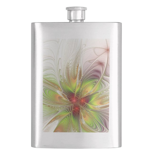 Soft and tenderness fractal fantasy flowers  hip flask (Front)
