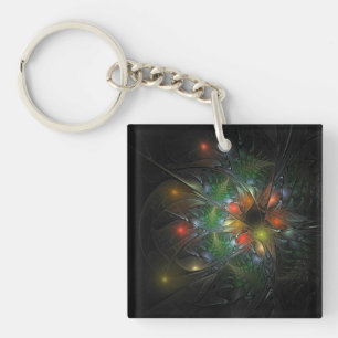 Soft and tenderness fractal fantasy flowers key ring