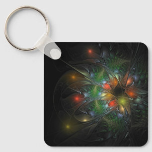 Soft and tenderness fractal fantasy flowers key ring