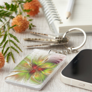 Soft and tenderness fractal fantasy flowers key ring