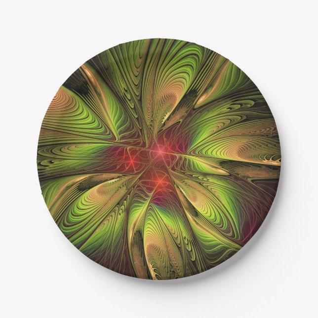 Soft and tenderness fractal fantasy flowers  paper plate (Front)