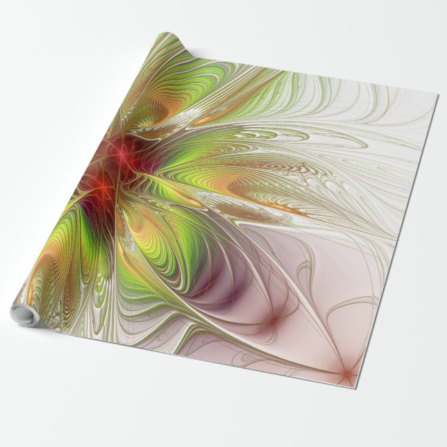 Soft and tenderness fractal fantasy flowers wrapping paper (Unrolled)