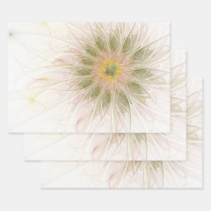 Soft and tenderness fractal fantasy flowers wrapping paper sheet