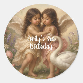soft angel cherub girls’ birthday ||  classic round sticker
