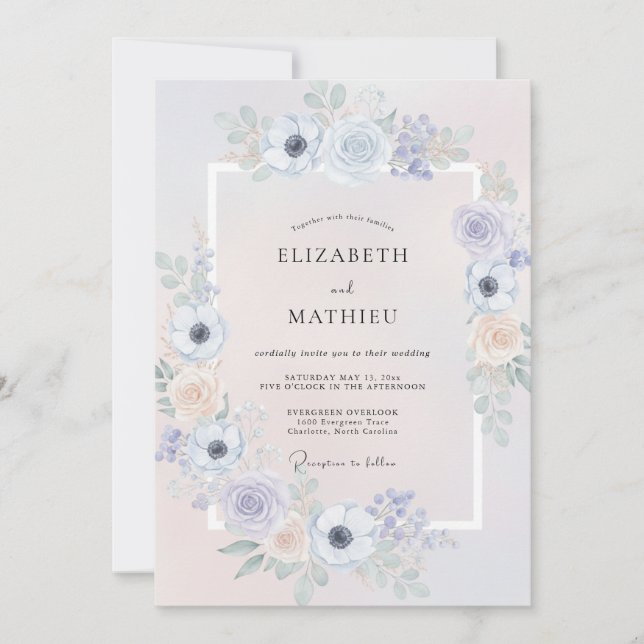 Soft Apricot Anemone Wedding Invitation (Front)