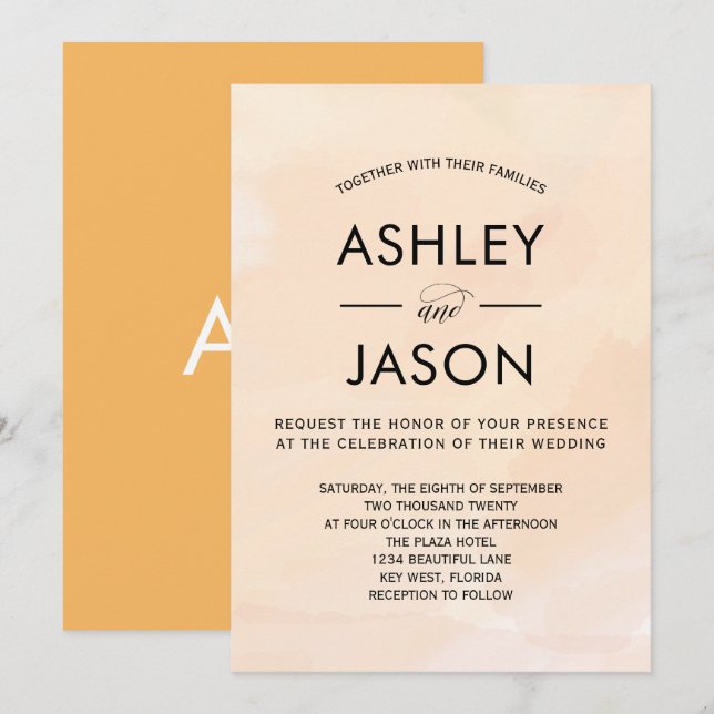 Soft Apricot Watercolor Wedding Invitation (Front/Back)