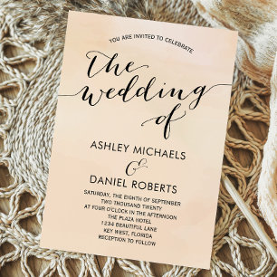 Soft Apricot Watercolor Wedding Invitation, Blush Invitation