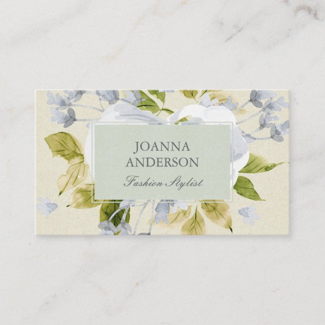 SOFT AQUA BLUE GREEN WATERCOLOR FLORAL BUSINESS CARD (Front)