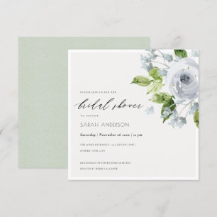 SOFT AQUA BLUE WATERCOLOUR FLORAL BRIDAL SHOWER INVITATION