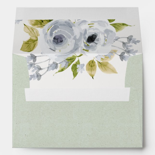 SOFT AQUA BLUE  WATERCOLOUR FLORAL MONOGRAM ENVELOPES (Back (Bottom))