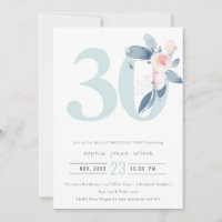 SOFT AQUA BLUSH BLUE FLORAL 30TH ANY AGE BIRTHDAY
