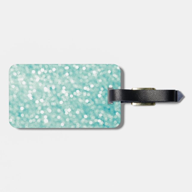 Soft Aqua Bokeh Glitter Sparkles Luggage Tag (Back Horizontal)