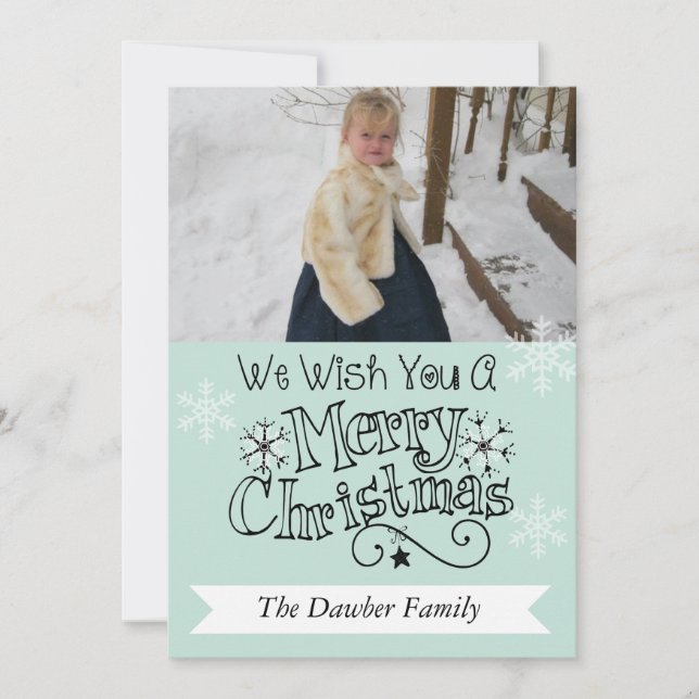 Soft Aqua Merry Christmas Photo Holiday Card (Front)