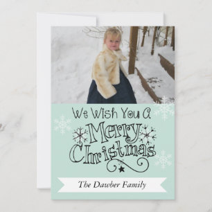 Soft Aqua Merry Christmas Photo Holiday Card