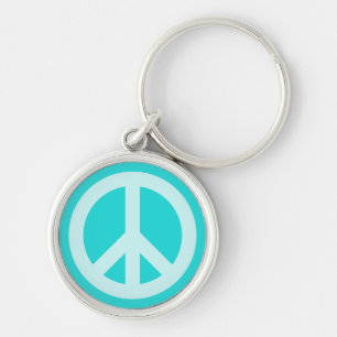 Soft Aqua Peace Symbol Key Ring
