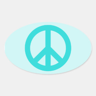 Soft Aqua Peace Symbol Oval Sticker