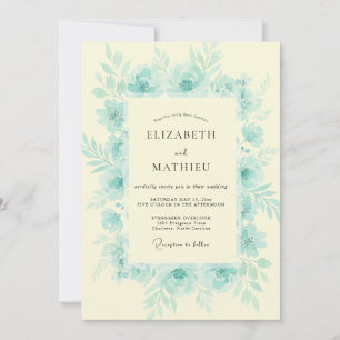 Soft Aqua Watercolor Floral Wedding Invitation