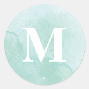 Soft aqua watercolor monogram sticker