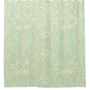 Soft Art Nouveau Botanical Lattice in Mint Blue Shower Curtain