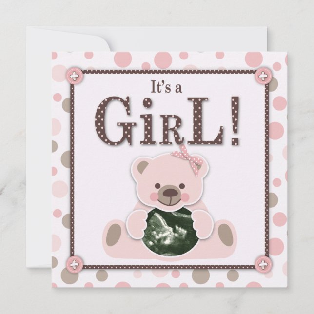 Soft as a Teddy Bear Girl Invitation Square (Front)