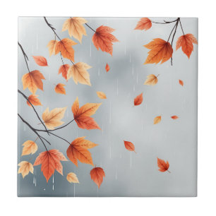 Soft Autumn Leaves with Raindrops Tile