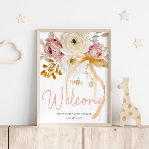 Soft Autumn Spring Floral Baby Shower Welcome Sign