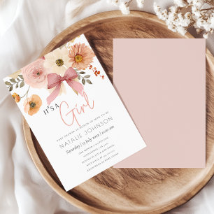Soft Autumn Spring Floral Its A Girl Baby Shower Invitation