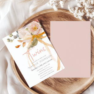 Soft Autumn Spring Floral Its Twins Baby Shower Invitation