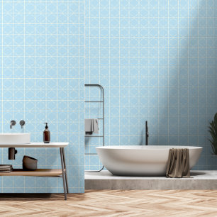 Soft baby blue and white moroccan mock tiles wallpaper