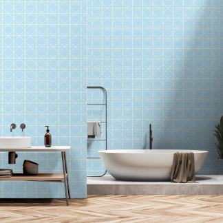Soft baby blue and white moroccan mock tiles wallpaper