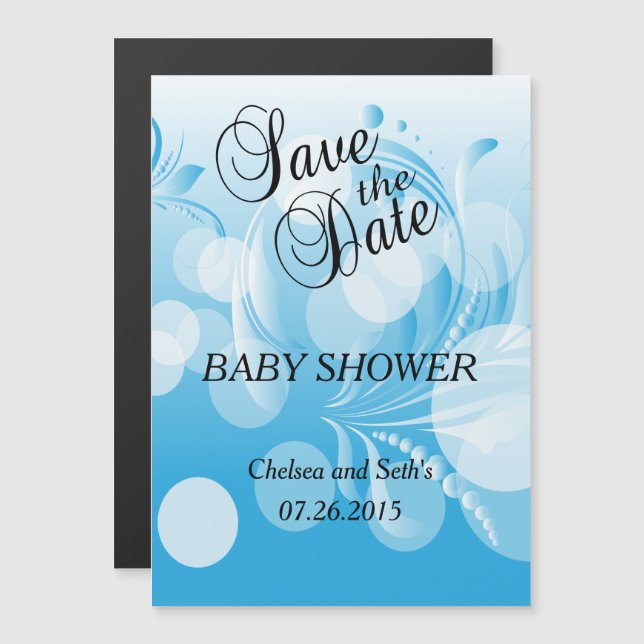 Soft Baby Blue Bokeh Florid | Baby Boy Shower Magnetic Invitation (Front/Back)