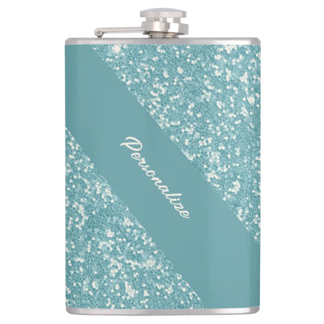 Soft Baby Blue Glitter Trendy Chic Personalised Fl Hip Flask (Front)