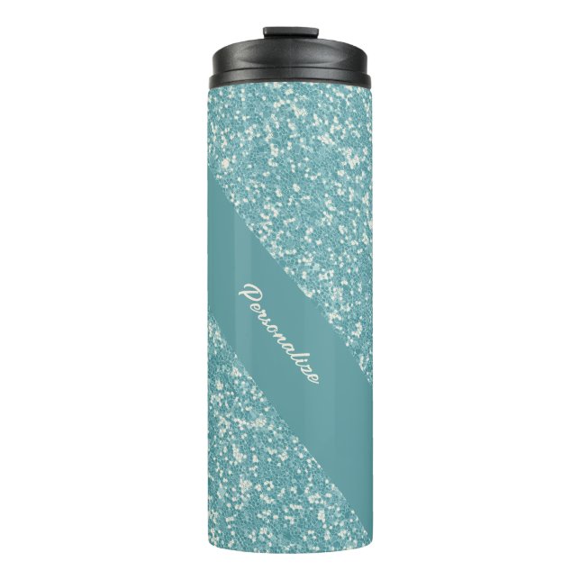 Soft Baby Blue Glitter Trendy Chic Personalised Thermal Tumbler (Front)