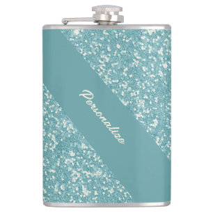 Soft Baby Blue Glitter Trendy Chic Personalized Fl Hip Flask