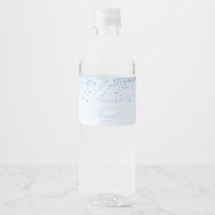 Soft Baby Blue Glitter Water Bottle Label