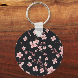 Soft Baby Pink Mini Sakura Pattern on Black - Deli Key Ring