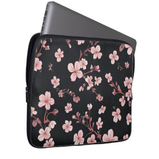 Soft Baby Pink Mini Sakura Pattern on Black - Deli Laptop Sleeve