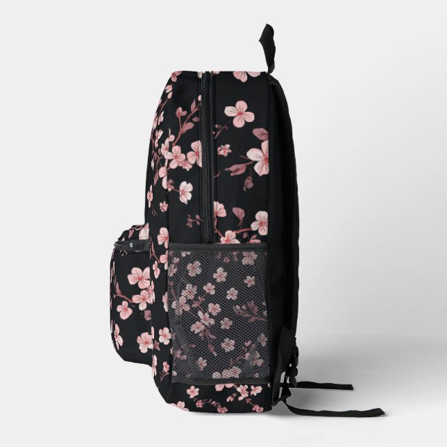 Soft Baby Pink Mini Sakura Pattern on Black - Deli Printed Backpack (Right)