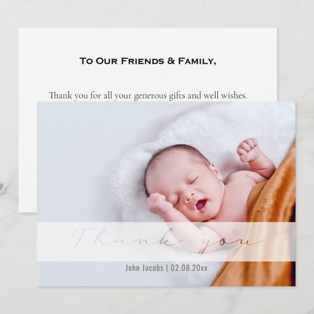 Soft baby shower, baby boy, thank you card (Front/Back)