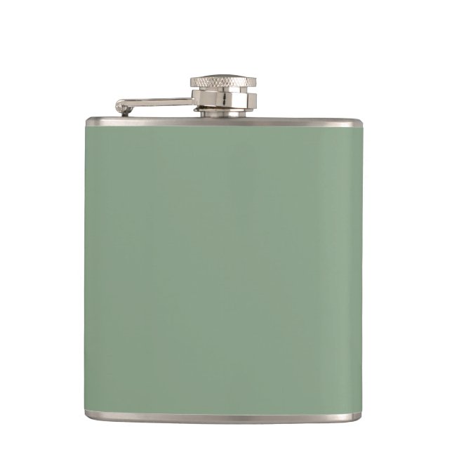 Soft Basil Green, Muted Neutral Solid Colour Hip Flask (Front)