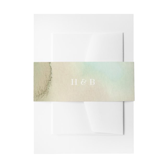 Soft Beach Watercolor Elegance Invitation Belly Band (Front Example)