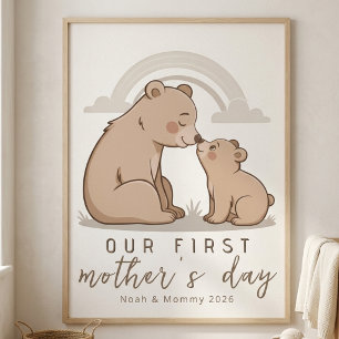 Soft Bear Mum Baby First Mothers Day Calm Love Art Poster