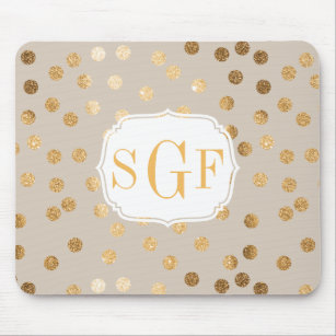 Soft Beige and Gold Glitter City Dots Mouse Mat
