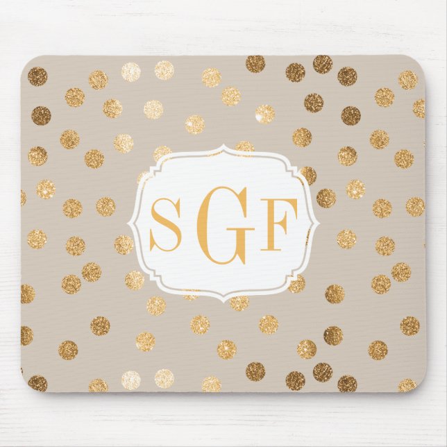 Soft Beige and Gold Glitter City Dots Mouse Mat (Front)