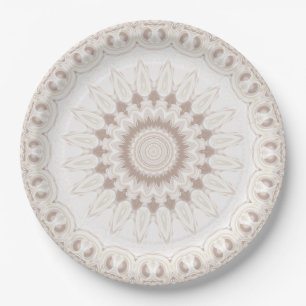 Soft Beige and White Mandala Medallion Paper Plate