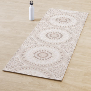 Soft Beige and White Mandala Medallion Yoga Mat